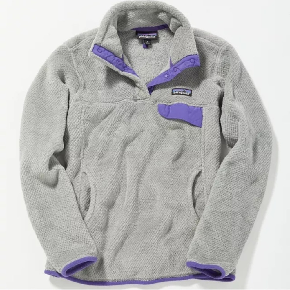 Patagonia snap-t pullover fleece mock neck jacket gray purple 41842